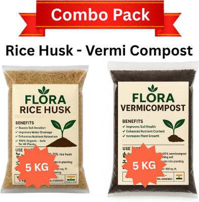 Flora Mart Paddy Rice Husk and Vermicompost 10 KG Combo Pack For Plants Husk, Manure, Potting Mixture(10 kg, Granules)