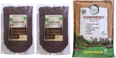 Paripurna Organics Combo Pack of Cocopeat 2kg Vermicompost 1kg For Home Gardening Fertilizer(3 kg, Powder)