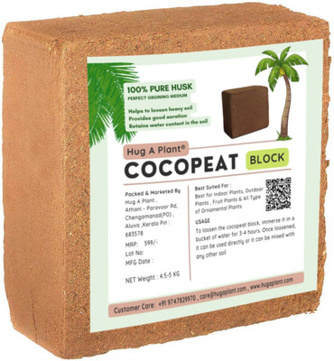 Hug A Plant Cocopeat Brick/Block 4.5 Kg- Husk(4.5 kg, Granules)