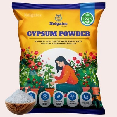 Nelgates Gypsum fertilizer enriches soil and supports healthy plant development Fertilizer(2 kg, Powder)