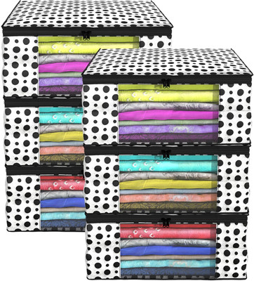 Lonaxa Cloth storage box Pack of 6 Storage organizer Saree cover Storage bag Cloth bag Organizer box Saree Cloth organiser for wardrobe Packing bags Travel organizer Space saver bag(White)