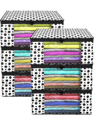 Lonaxa Cloth storage box Pack of 6 Storage organizer Saree cover Storage bag Cloth bag Organizer box Saree Cloth organiser for wardrobe Packing bags Travel organizer Space saver bag(White)