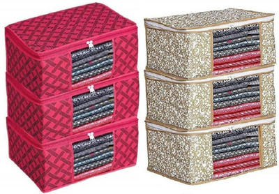 Aaliya non wonen Saree Covers pack of 6 red & beige with zippers Poly-canvas Laundry Bag(red & beige)