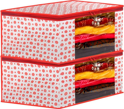 CHAMPARAN GM COVER TN Dot Printed Foldable, Non-Woven Saree Cover/Organizer With Transparent Window di_02(Red)