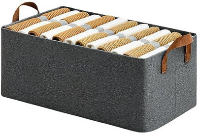 HomeZenix Organizer for Clothes with Metal Frame Rectangle Storage Baskets (Grey) Poly-canvas Laundry Bag(Pack of 1)