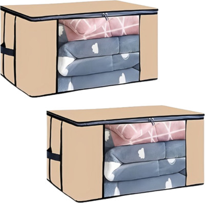 ANABIYA Wardrobe Organizer Storage Bag With Zipper And Side Handles (Beige ,Pack-2) Polyester Laundry Bag(Beige)