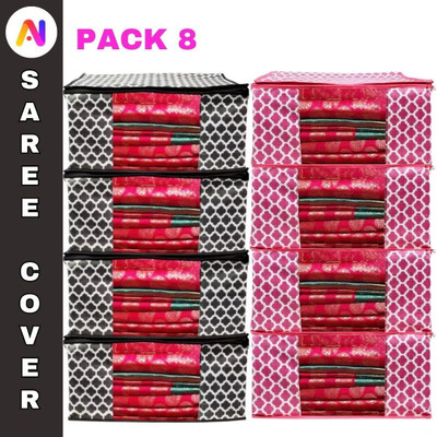 Champaran Industries Storage Space SaverSaree Cover, Cloth Organizer Cotton Laundry Bag(Pink, Black)