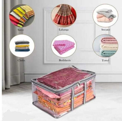 alam enterprises Sari Cloth Storeg (Transparent 6,12Pcs) Polyester Laundry Bag(Grey,Transparent)