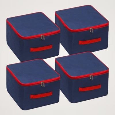 ByHayat Breathable Fabric Wardrobe Organizer Bag Pack of 4 Poly-canvas Laundry Bag(Blue, Red)