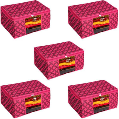 CHAMPARAN 5 pcs Non Woven Saree Cover Wardrobe Set Transparent Window, Extra Large (RED) Cotton Laundry Bag(Multicolor)