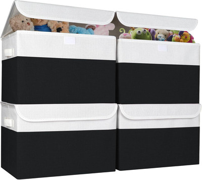 ZOVIRA Storage Boxes with Lids, Foldable Fabric Organizer Bins with Handles, Polyester Laundry Bag(Black)
