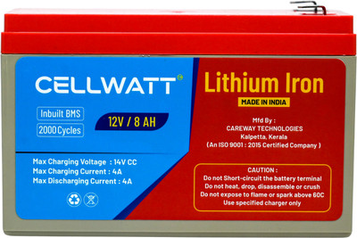 Cell Watt 12V 8Ah Lithium Iron Battery – High Safety, Long Life, Fast Charging Lithium Solar Battery(12 V)