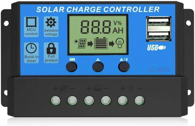 SILONIX SMARTBUY 10A Solar Charge Controller,12V/24V Dual USB Port Timer Setting Auto Parameter PWM Solar Charge Controller
