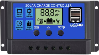 Magpies 10A 12V/24V ABS Panel Charger Battery Regulator Dual USB LCD Display Pack of 1 PWM Solar Charge Controller