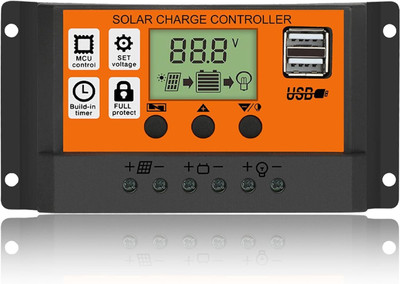 Adiohub 10 A Solar Charge Controller 12V/ 24V Solar Panel Charge Intelligent Regulator PWM Solar Charge Controller