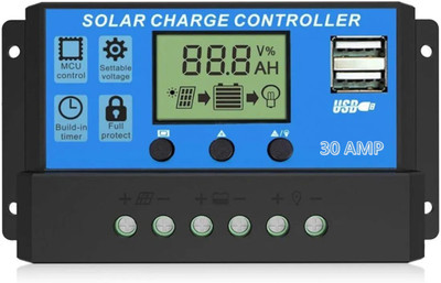 SILONIX SMARTBUY 30A 12V/24V ABS Panel Charger Battery Regulator Dual USB LCD Display Pack of 1 PWM Solar Charge Controller