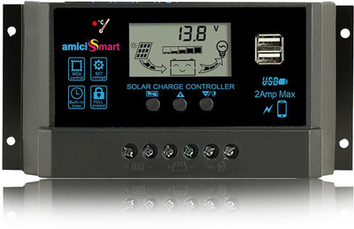 amiciSmart 50A, Intelligent Battery Regulator for Solar Panel LCD Display with USB Port 12V/24V PWM Solar Charge Controller