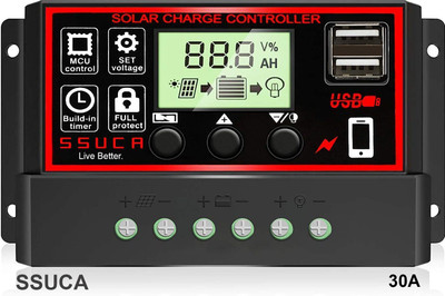 SSUCA 30A 12V/24V PWM Solar Charge Controller with LCD Display & USB Port PWM Solar Charge Controller