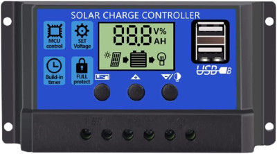 SANCORP 10A 12V/24V Solar Panel Charger Controller Regulator Dual USB With LCD Display PWM Solar Charge Controller
