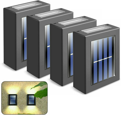 ZESTRUM Waterproof, Dust-Proof Wall Lamp with Warm White LED Lights-4pc Solar Light Set(Wall Mounted Pack of 4)