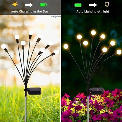 SEAVOKES Diwali Special Garden Solar Firefly Lights | 8 LED Swaying Crystal Ball Lamps Solar Light Set(Free Standing Pack of 2)