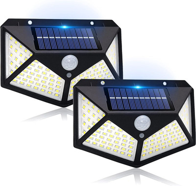 KH Solar Wall Light 100 LED Night Lamp Motion Sensor for Home ,Garden (Pack of 2) Solar Light Set(Wall Mounted Pack of 2)