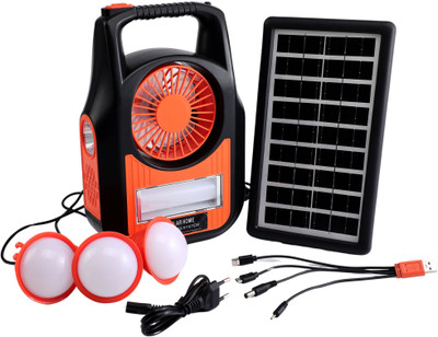 MZ M513 (SOLAR LIGHT PORTABLE SYSTEM) 4500mAh Battery with Power Bank and 4inch Fan Solar Light Set(Free Standing Pack of 1)