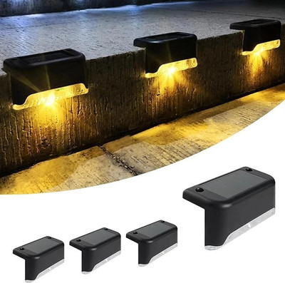 OKASTA Solar Deck 4Pcs Solar Step LED L-Shaped Waterproof Lights (Warm White,Plastic Solar Light Set(Wall Mounted Pack of 4)