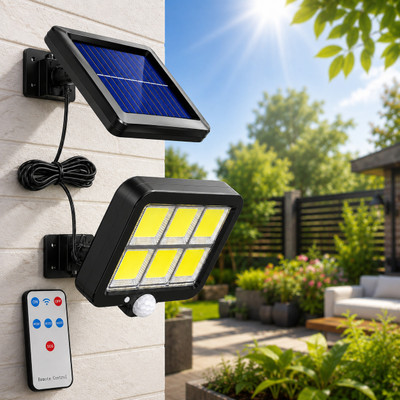 REMICH Solar Motion Sensor Light Outdoor,3 Lighting Modes, 120 COB LED Night Light Solar Light Set(Wall Mounted Pack of 1)