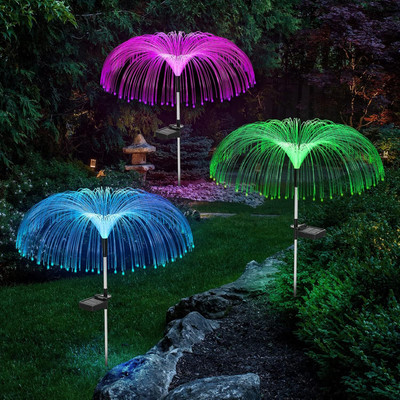 BBBIKINI 2Pcs Solar Garden Lights Jellyfish Shape Fiber Outdoor LED Solar String Lights Solar Light Set(Free Standing Pack of 1)