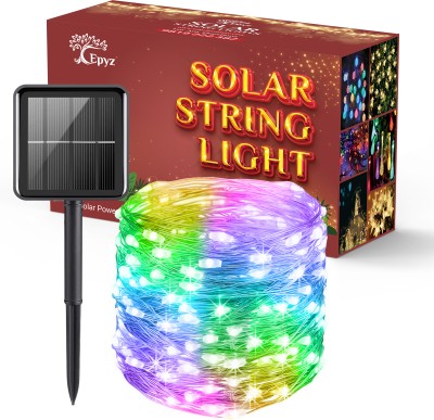 Epyz Solar String Lights Outdoor, 12M 100 LEDs Fairy Lights Powered by Solar and Battery, IP67 Waterproof 8 Modes RF Rope Lights with 3.6V/600mAh Solar Garden Light [ Multicolour ] Solar Light Set(Free Standing Pack of 1)