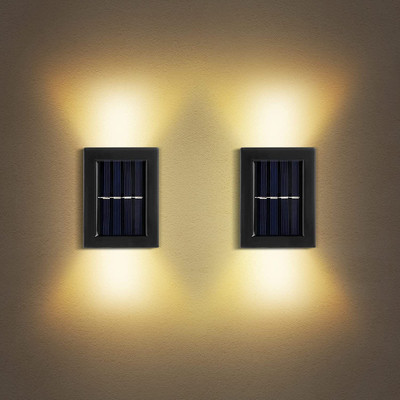 QXORE Solar Wall Lights Small Fence Lights Solar Powered Up Down LED Porch Light Solar Light Set(Wall Mounted Pack of 2)
