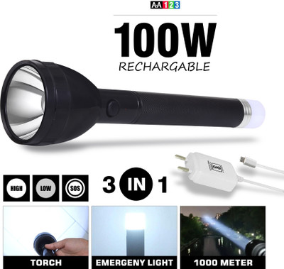 Trillsun 100W Rechargeable Torch 2 in 1 Flashlight, Backlight with Blinker Function Solar Light Set(Free Standing Pack of 1)