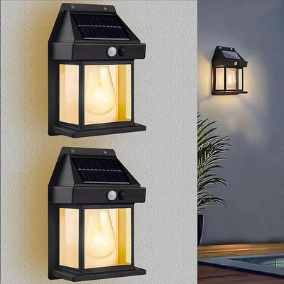 BTfash Solar Wall Lights Outdoor Motion Sensor Auto Chargeable Exterior LED 2 Solar Light Set(Wall Mounted Pack of 2)