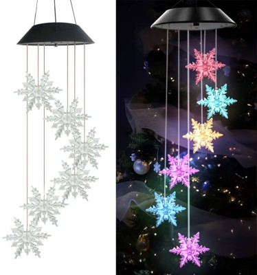 HARDOLL Solar Decorative Hanging Windchimes Light Snowflake Shaped Outdoor Home Garden Solar Light Set(Ceiling Mounted Pack of 1)