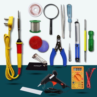 FADMAN Electronic Full Red 15in1 Mobile Soldering Iron Kit Set 25 W Simple(Flat Tip)