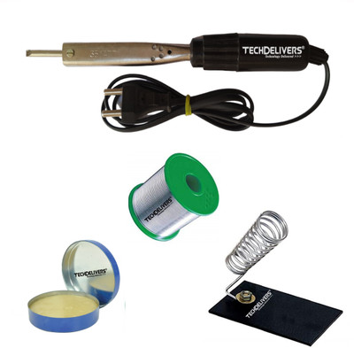 TECHDELIVERS Bakelite Handle 35 Watt Soldering Iron Kit, Soldering Wire Reel, Paste, Stand 35 W Simple(Flat Tip)