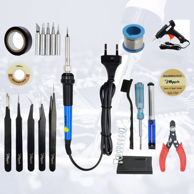 Hillgrove Electronic 13in1 Professional Mobile Soldering and Desoldering Equipment Tool Machine Glue Gun Combo Kit Set with Flux Paste and Wire 60 W Temperature Controlled(Conical, Flat, Pointed, Round Tip)