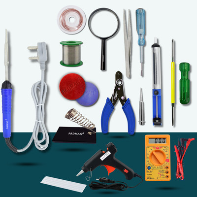 FADMAN Electronic Blue-White 15in1 Mobile Soldering Iron Kit Set 25 W Simple(Flat Tip)