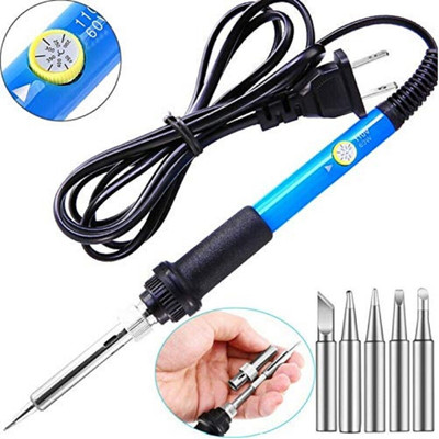 GoodsBazaar Adjustable 60W Soldering Iron Temperature and 5 Bits of Different Shapes 60 W Temperature Controlled(Conical, Flat, Pointed, Round Tip)