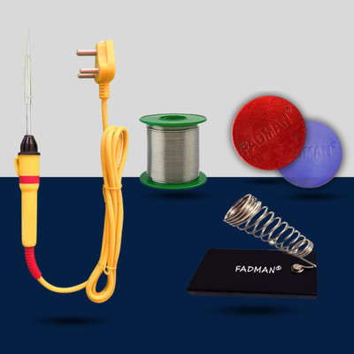 FADMAN Beginners Half Red 4in1 Mobile Soldering Iron Equipment Tool Machine Combo Set 25 W Simple(Flat Tip)