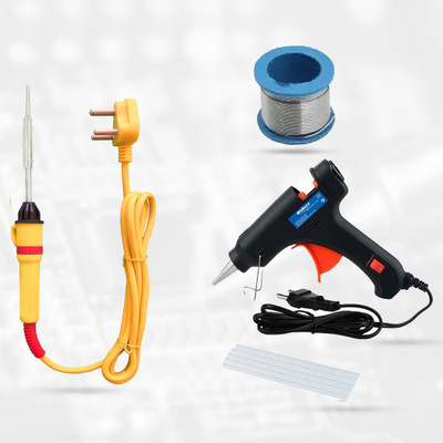 Walkers 4in1 Soldering Iron Machine Tool Kit Set | 20W Black Glue Gun & 7MM Sticks (5 Pcs)| Solder Wire 25 W Simple(Flat Tip)