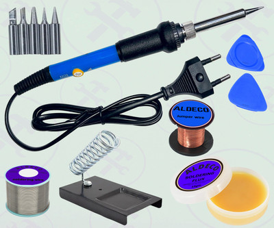 Aldeco Practical 7 Tools Soldering Iron Kit with Jumper Wire and More Utility Items 60 W Temperature Controlled(Pointed Tip)