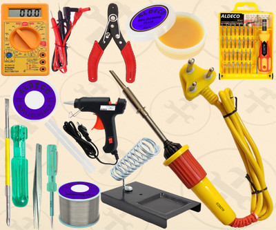 Aldeco 14in1 Advanced Soldering Iron Kit with 32in1 Screw Driver and More Utility Items 25 W Simple(Flat Tip)