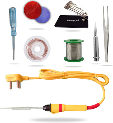 FADMAN 8in1 25W Soldering Iron Kit with Wire, Flux, Stand, Tester, Bit, Tweezer, Wick 25 W Simple(Flat Tip)