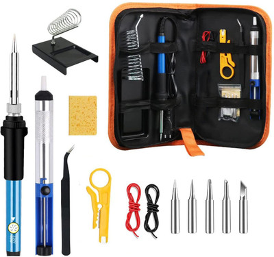 HASTHIP Soldering Iron Kit Adjustable Temperature with 5pcs Different Soldering Tips 60 W Temperature Controlled(Conical, Flat, Pointed, Round Tip)