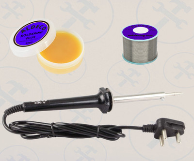 Aldeco Heavy Duty 3in1 Soldering Iron Kit with Wire & Flux, for Efficient Soldering 60 W Simple(Flat Tip)