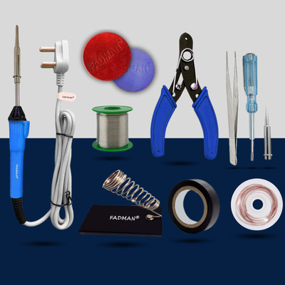 FADMAN Regular Blue 10in1 Mobile Soldering Iron Equipment Tool Machine Combo Kit Set 25 W Simple(Flat Tip)