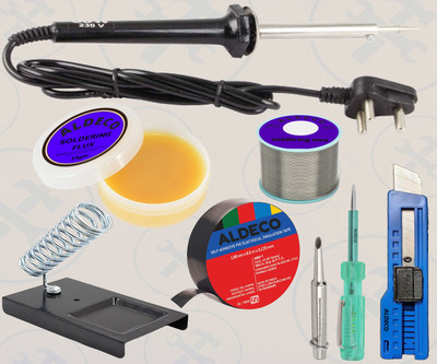 Aldeco Heavy Duty 8in1 Soldering Iron Kit with Blade Cutter, Bit and More Items 60 W Simple(Flat Tip)