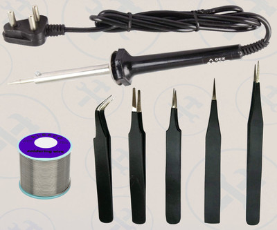 Aldeco Heavy Duty 7in1 Soldering Iron Kit with 5 Pc Tweezer Set and More Items 60 W Simple(Flat Tip)